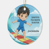 Personalized Cute Santa's Favorite Surfer Keramik Ornament (Links)