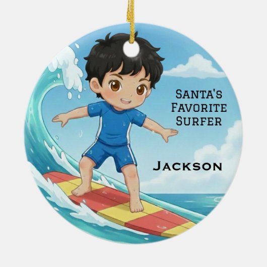 Personalized Cute Santa's Favorite Surfer Keramik Ornament (Hinten)