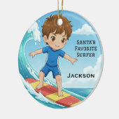 Personalized Cute Santa's Favorite Surfer Keramik Ornament (Links)