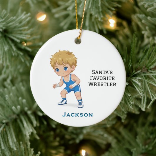 Personalized Cute Santa's Favorite Wrestler Keramik Ornament (Baum)