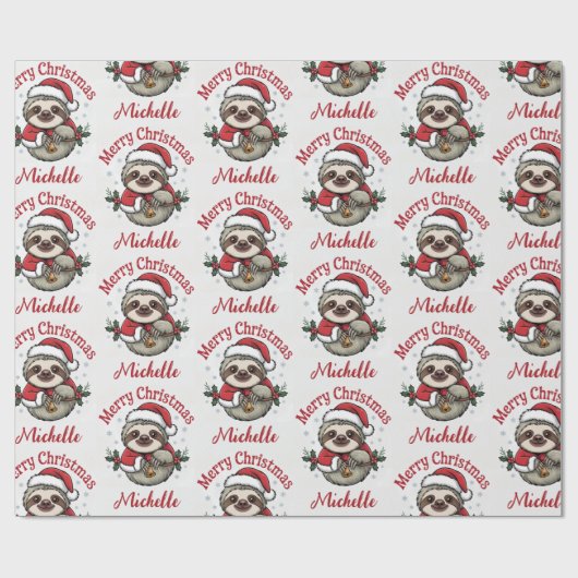 Personalized Cute Sloth Santa Hat Holiday Geschenkpapier (Flach)