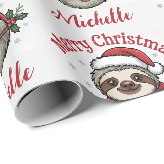 Personalized Cute Sloth Santa Hat Holiday Geschenkpapier (Rolleneckpunkt)