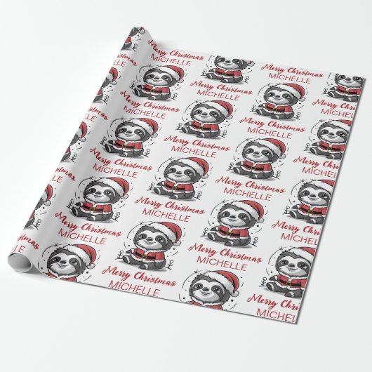 Personalized Cute Sloth Santa Hat Holiday Geschenkpapier (Ungerollt)