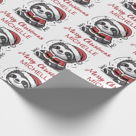 Personalized Cute Sloth Santa Hat Holiday Geschenkpapier (Ecke)