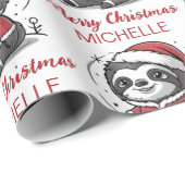 Personalized Cute Sloth Santa Hat Holiday Geschenkpapier (Rolleneckpunkt)