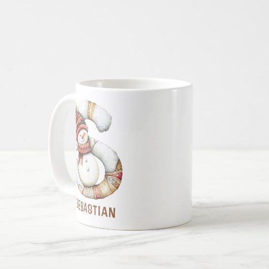 Personalized Cute Snowman Monogram S Christmas Kaffeetasse (Vorderseite Links)