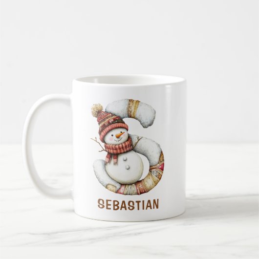 Personalized Cute Snowman Monogram S Christmas Kaffeetasse (Links)