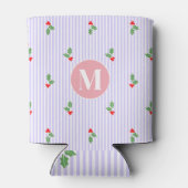 Personalized Cute Striped Holiday Christmas Holly  Dosenkühler (Rückseite)