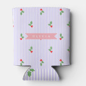 Personalized Cute Striped Holiday Christmas Holly  Dosenkühler (Rückseite)