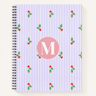 Personalized Cute Striped Holiday Christmas Holly  Notizblock