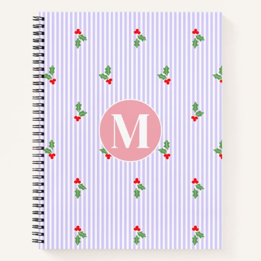 Personalized Cute Striped Holiday Christmas Holly  Notizblock (Vorderseite)