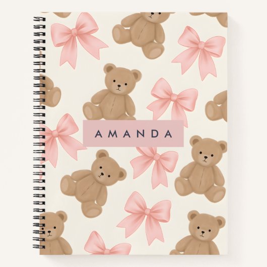 Personalized Cute Teddy Bear and Pink Bow Pattern Notizblock (Vorderseite)