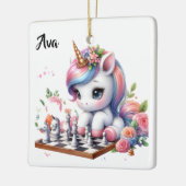 Personalized Cute Unicorn/Little Kid playing chess Keramikornament (Links)