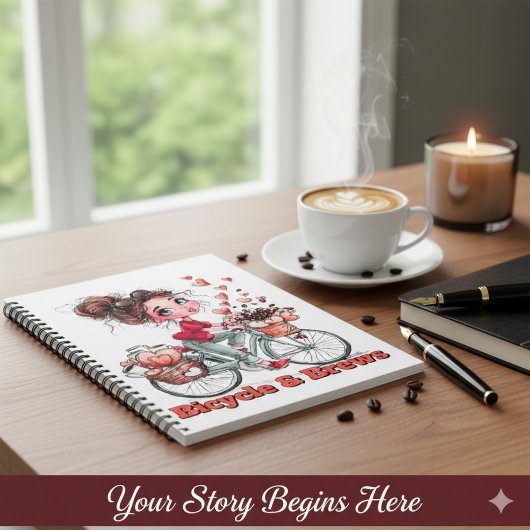 Personalized Cute Watercolor Girl Bicycle & Brews  Notizblock