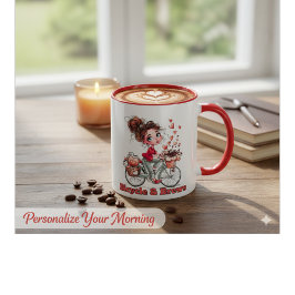 Personalized Cute Watercolor Girl Bicycle & Brews  Tasse