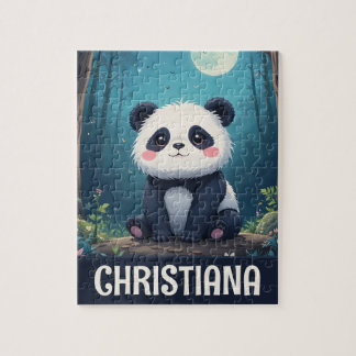 Personalized Cute Whimsical Panda in a Forest Puzzle