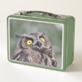 Personalized Cute Wide-Eyed Owl Metall Brotdose (Rückseite)