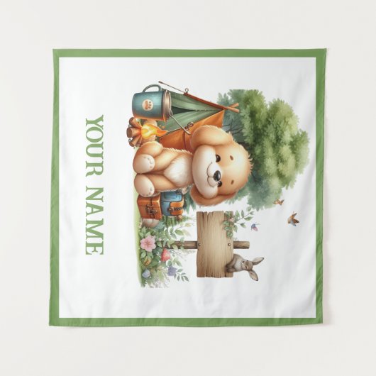 Personalized Cute Woodland Puppy Wandteppich (Vorderseite (Horizontal))