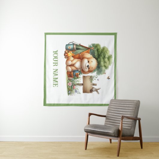  Personalized Cute Woodland Puppy  Wandteppich (Beispiel (Horizontal))