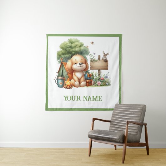 Personalized Cute Woodland Puppy Wandteppich (Beispiel)