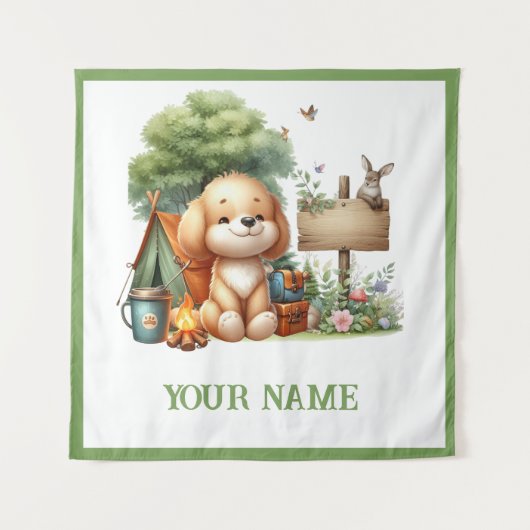  Personalized Cute Woodland Puppy  Wandteppich (Vorderseite)