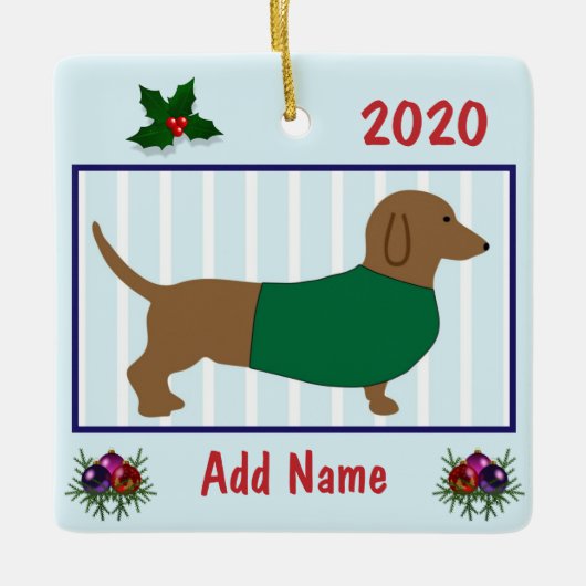 Personalized Dachshund - Doxie Puppy Dog - Green Keramikornament (Vorderseite)