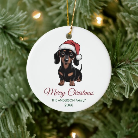 Personalized Dachshund in Santa Hat Christmas Keramik Ornament (Baum)