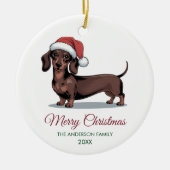Personalized Dachshund in Santa Hat Christmas Keramik Ornament (Vorne)