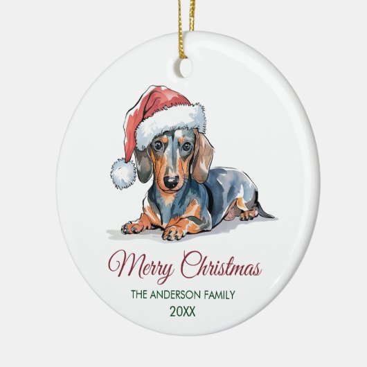 Personalized Dachshund in Santa Hat Christmas      Keramik Ornament (Links)
