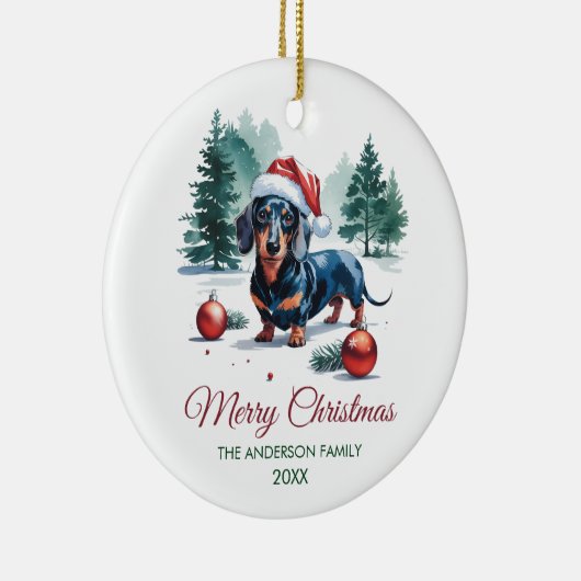 Personalized Dachshund in Santa Hat Christmas Keramik Ornament (Rechts)