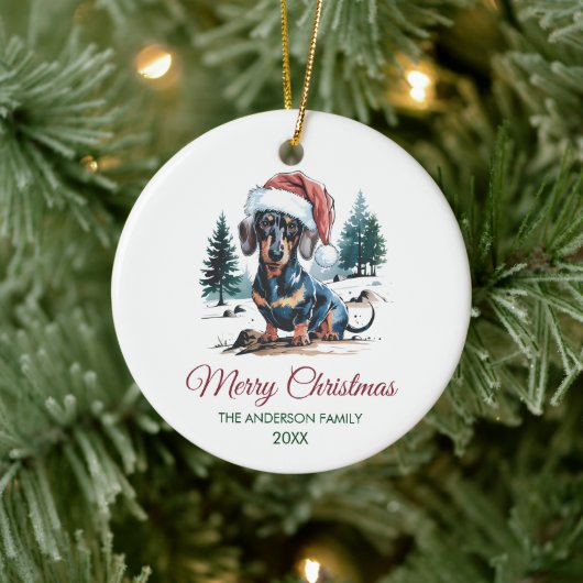 Personalized Dachshund in Santa Hat Christmas Keramik Ornament (Baum)