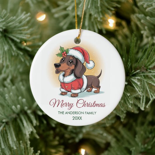 Personalized Dachshund in Santa Hat Christmas Keramik Ornament (Baum)