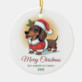 Personalized Dachshund in Santa Hat Christmas Keramik Ornament (Vorne)