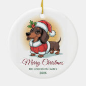 Personalized Dachshund in Santa Hat Christmas Keramik Ornament (Hinten)