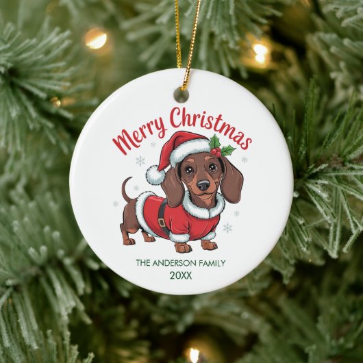 Personalized Dachshund in Santa Hat Christmas Keramik Ornament (Baum)