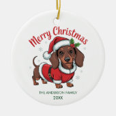 Personalized Dachshund in Santa Hat Christmas Keramik Ornament (Vorne)