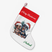 Personalized Dachshund in Santa Hat Christmas Kleiner Weihnachtsstrumpf (Vorderansicht (hängend))