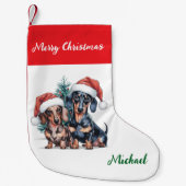 Personalized Dachshund in Santa Hat Christmas Kleiner Weihnachtsstrumpf (Vorderseite)