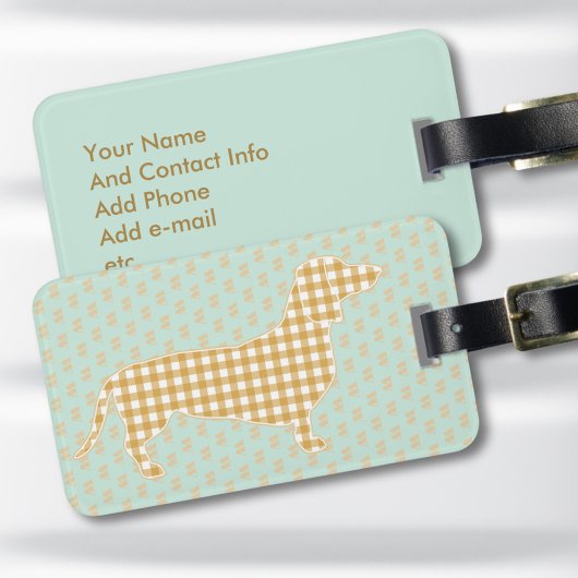 Personalized Dachshund Luggage Tag - Cream Gingham Gepäckanhänger