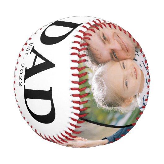 Personalized Dad Est Year 3 Photo Fathers Day Baseball (Schrägansicht)