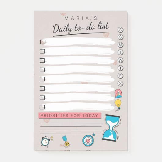 Personalized Daily to do list Post-it Klebezettel (Vorderseite)