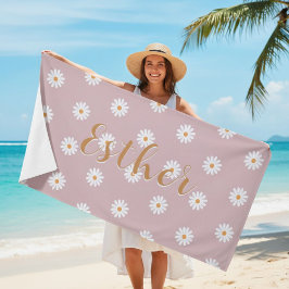 Personalized Daisy Beach Towel, Custom Beach Towel Strandtuch