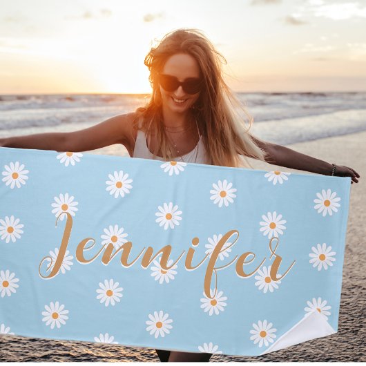 Personalized Daisy Beach Towel, Custom Beach Towel Strandtuch