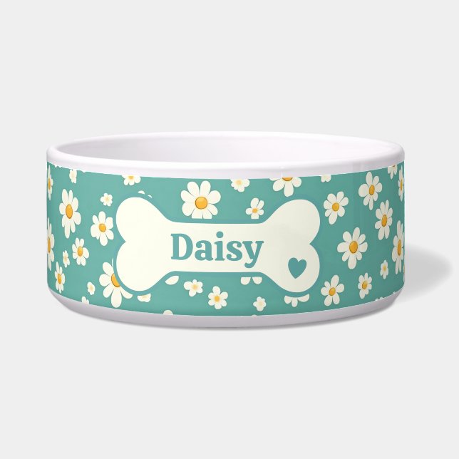 Personalized Daisy Dog Bowl – Cute Floral Pet Bowl Napf (Vorderseite)
