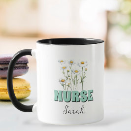 Personalized Daisy Flowers Nurse Coffee Mug  Tasse
