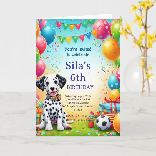 Personalized Dalmatian Birthday Invitation Karte (Gelbe Blume)