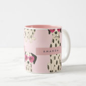 Personalized Dalmatian Dog with Pink Heart Glasses Zweifarbige Tasse (VorderseiteRechts)