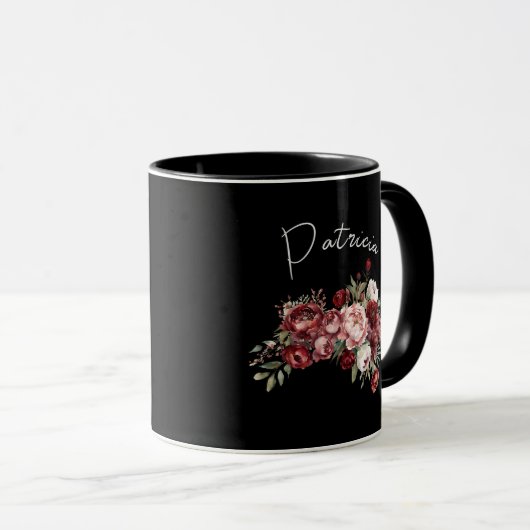 Personalized Dark Floral Name Tasse (VorderseiteRechts)
