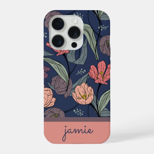 Personalized Dark Floral Tulip Pattern Phone Case iPhone Hülle (Rückseite)