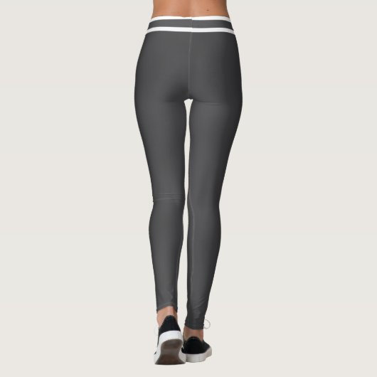 Personalized Dark Grey White Stripes Custom Text Leggings (Rückseite)